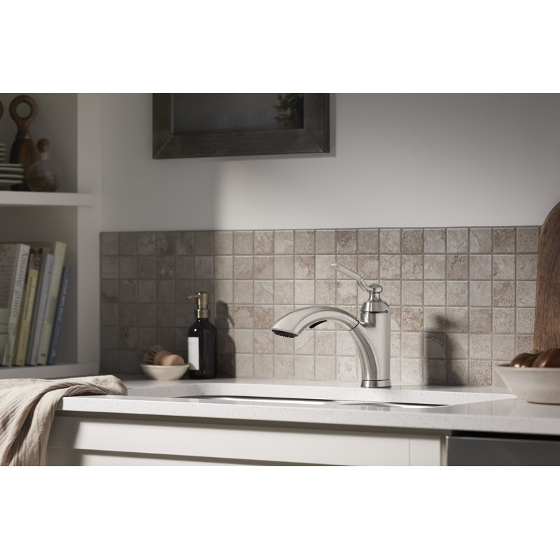 Ludington Pull Out Single Handle Kitchen Faucet with MasterClean and Side Spray, Vibrant Stainless