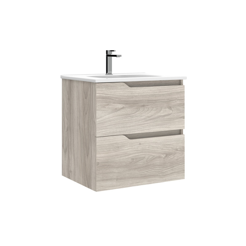 Menta 28.0" Wall Mounted Single Bathroom Vanity In Natural Oak With Ceramic Top, Gray Pine, 32"