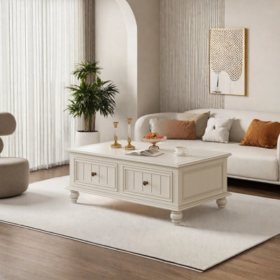 Table basse moderne en bois de frêne avec tiroirs fermés