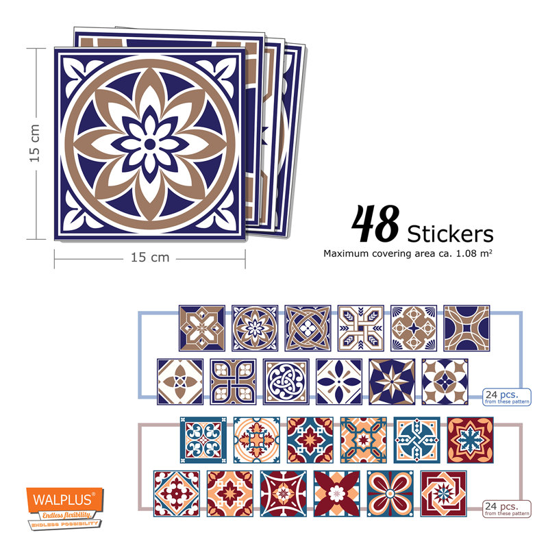 Mahogany Azulejo Mix PVC Mosaic Tile Sticker - 15cm x 15cm, 1 Pack