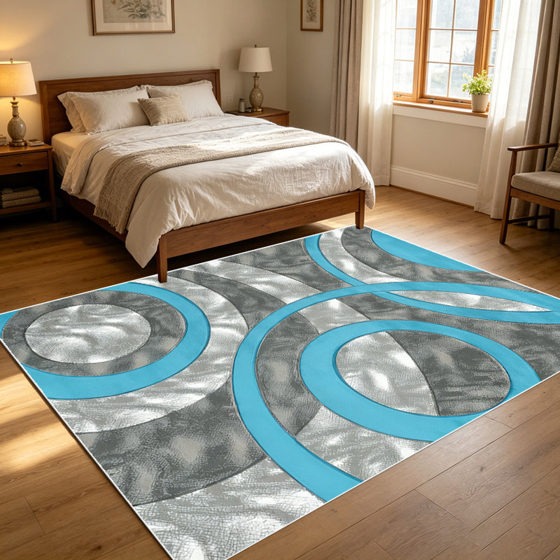 1PC Modern Geometric Circle Marbled Blue Gray Pattern Area Rugs for Living Room, Soft and Comfortable, Suitable for all seasons, easy-to-maintain, machine washable Indoor floor mat, Under Table Farmhouse suitable for dining table, bedroom, entryway,