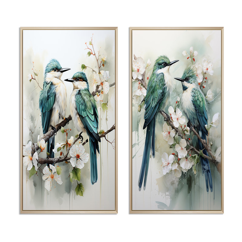 «Bird Serenade Of Feathers», 2 pièces, Encadrement brun, H 20 po x l 24 po