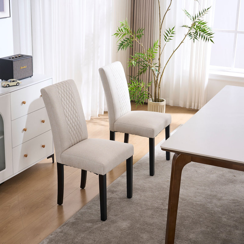 Set of 2 Modern Soft Linen Fabric Thickened Upholstered Dining Chair, Beige