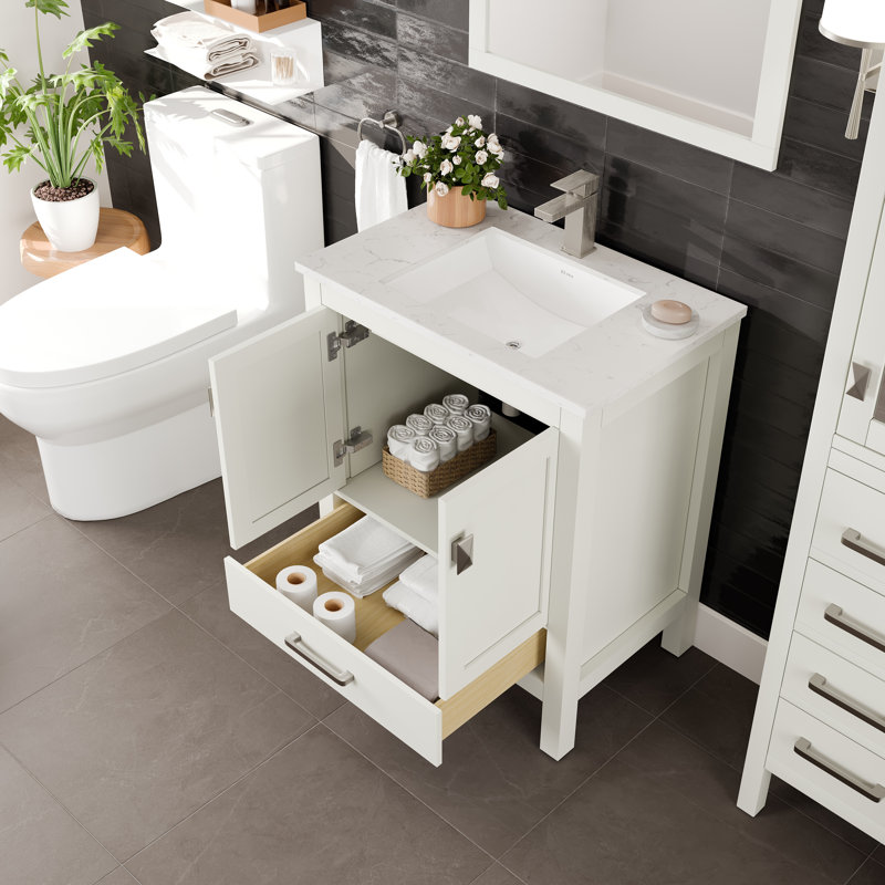 Meuble-lavabo en porcelaine encastrable l 30 po x P 18 po Eviva London, Blanc, Trou simple