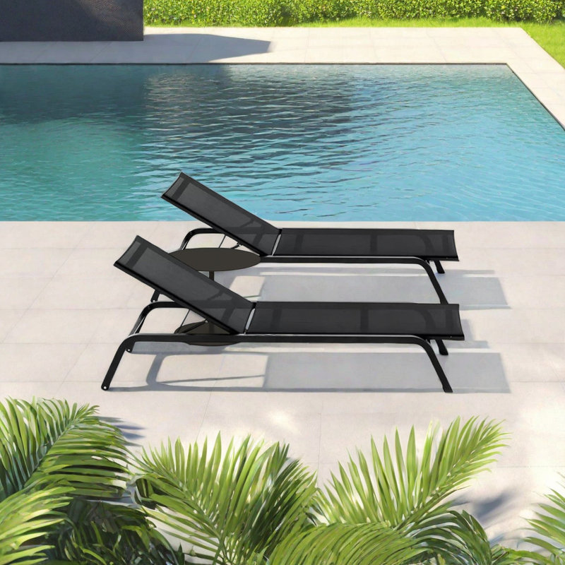 Adjustable Outdoor Lounge Chair Aluminum Frame Outdoor Chaise Lounge Set with Table