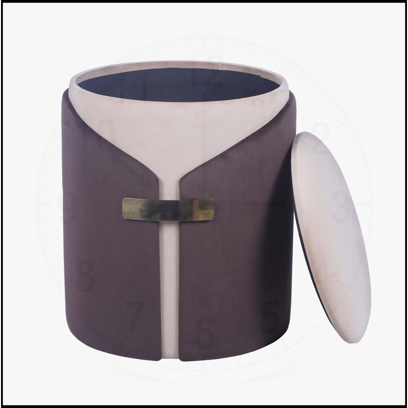 Repose-pieds élégant à deux tons avec rangement caché et accents dorés, parfait pour le meuble-lavabo ou le salon