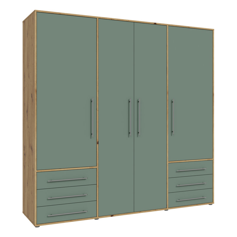 Minija Colorful Wardrobe with 4 Doors and 6 Drawers, Plenty of Storage Space, Engineered Wood, 205.9cm W x 200cm H x 53cm D.
