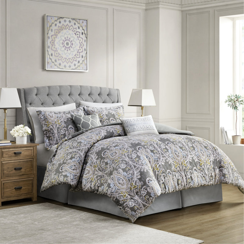Édredon gris pour grand lit 6 pièces - Magnifique grâce, détail d'attraction,, Édredon grand + 5 pièces supplémentaires