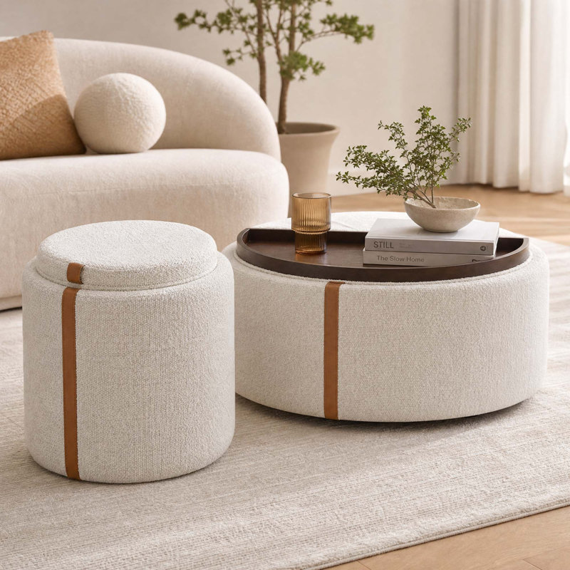 Repose-pieds rembourré avec rangement (ensemble de 2), White