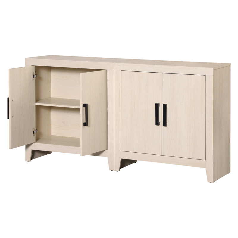 Farmhouse TV Stand For Tvs Up To 65 Inch, Rustic Wood Entertainment Center & Media Console With 4 Storage Doors, Accent Cabinet For Living Room, Hallway, Rustic Beige