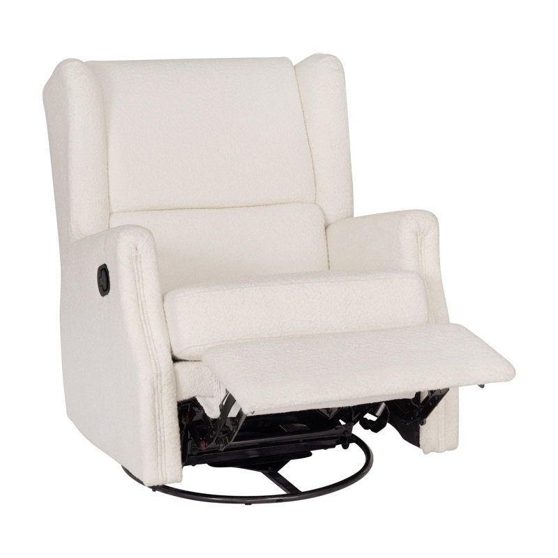 Jillean Upholstered Wingback Manual Rocking Glider Recliner Chair with 360° Swivel, Off White Boucle