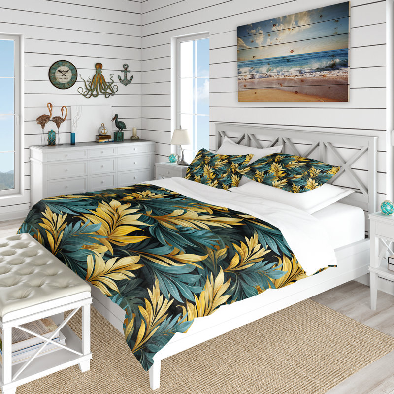 Literie Palm Breeze, Housse de couette pour grand lit et 2 taies décor