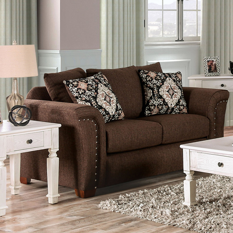 70.4" W Transitional Loveseat, Chocolate/Tan