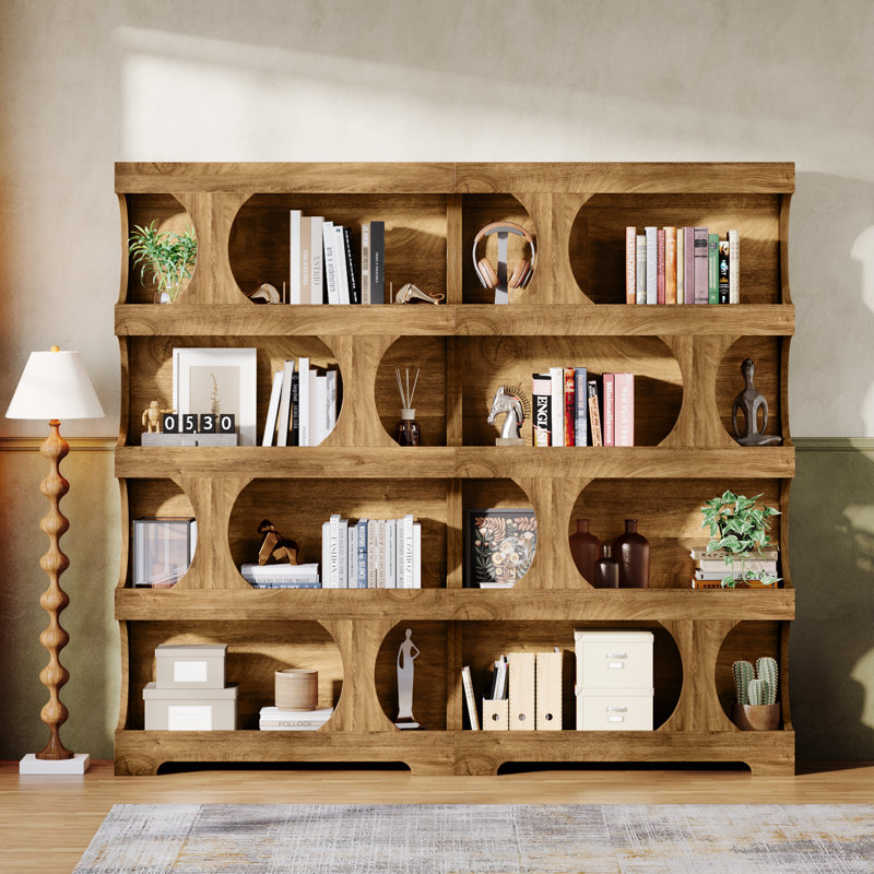 71" Tall Bookcase, Modern Storage Display Shelves, Brown