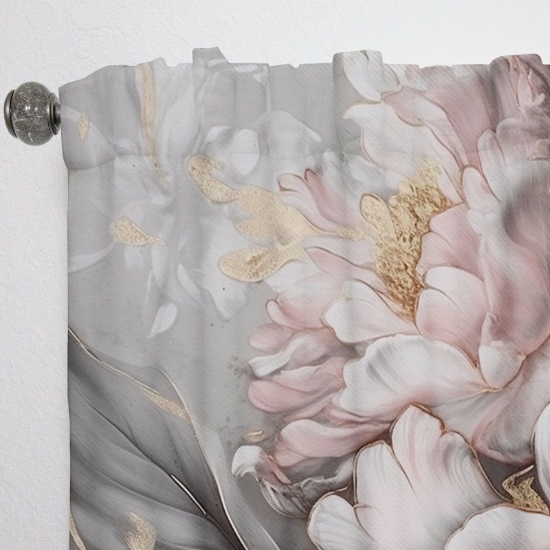 Rideau en velours floral rose avec pivoines élégantes I - 1 panneau, L 52 po x L 95 po