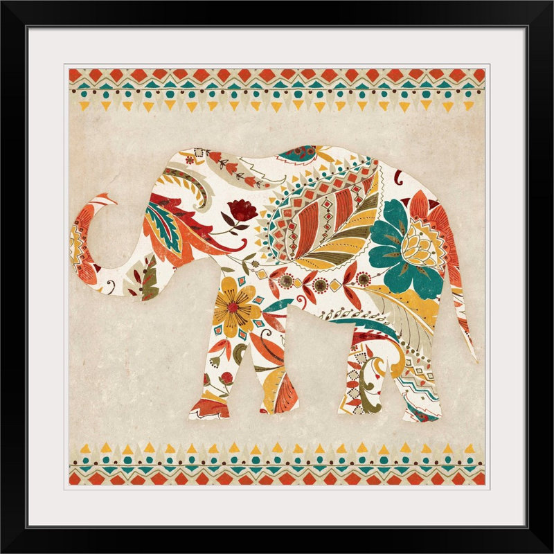 « boho éléphant ii », reproduction d’art, Cadre noir, H 32 po x l 32 po x P 1 po