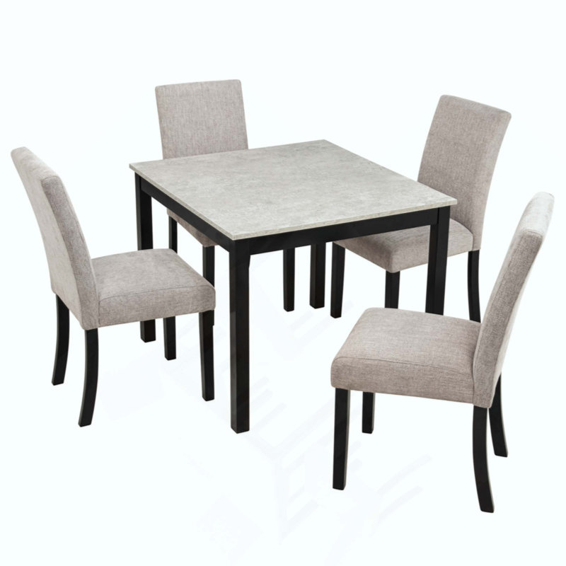 Ensemble de salle à manger 5 pièces avec plateau en mélamine effet béton, table de cuisine en bois et 4 chaises pour la salle à manger, la cuisine et le restaurant