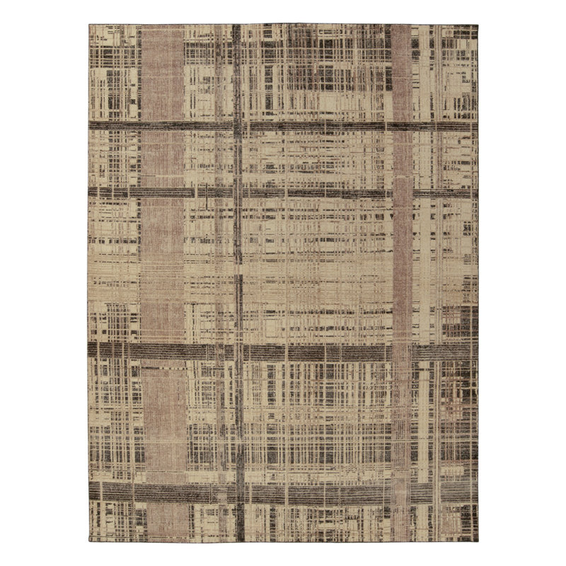 Distressed Abstract Rug In Beige, Brown, Black Striations By Rug & Kilim, Rectangle 12' x 16'