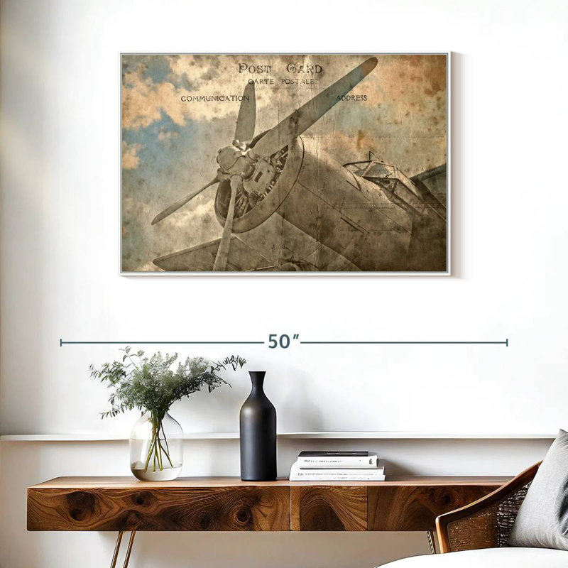 Avion rétro, Cadre flottant blanc, 37 po x 25 po