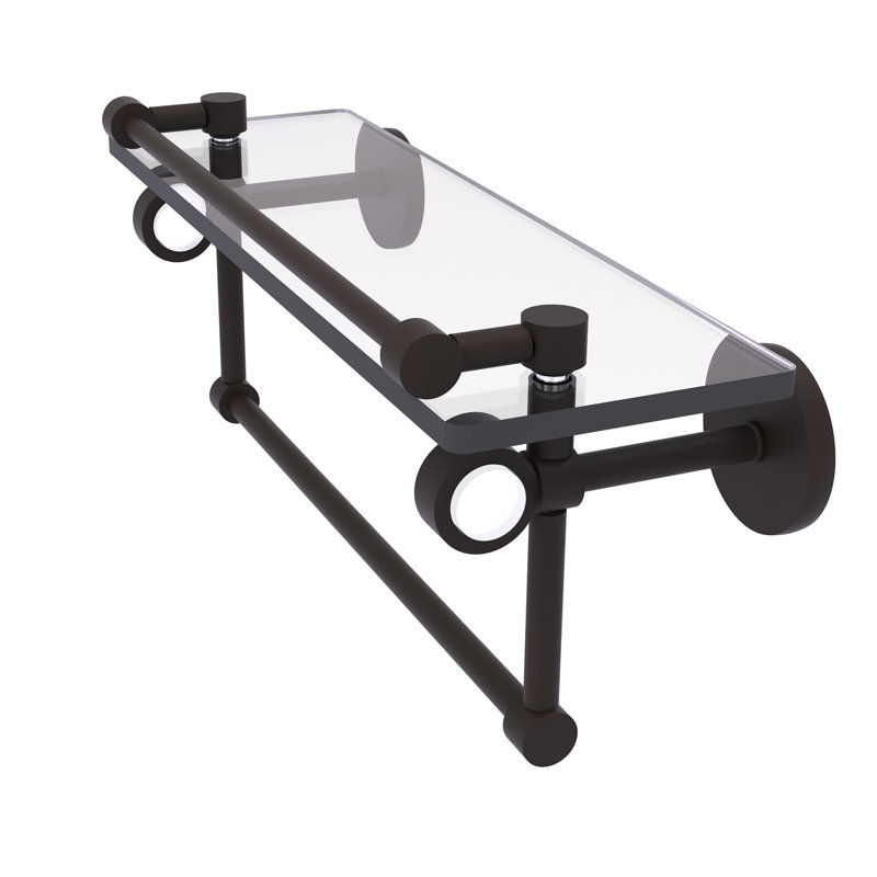 Margolis Glass Bracket Shelf with Towel Bar, 6.7" H x 16" W x 5.8" D, Oil Rubbed Bronze