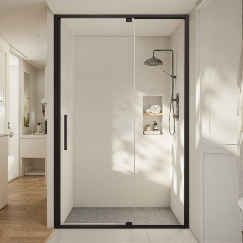 Porte de douche à cadre réglable de 44 à 48 po x H 72 po avec verre trempé de 1/4 po pour la salle de bain
