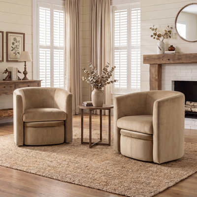 Kyah Upholstered Barrel Chair with Ottoman