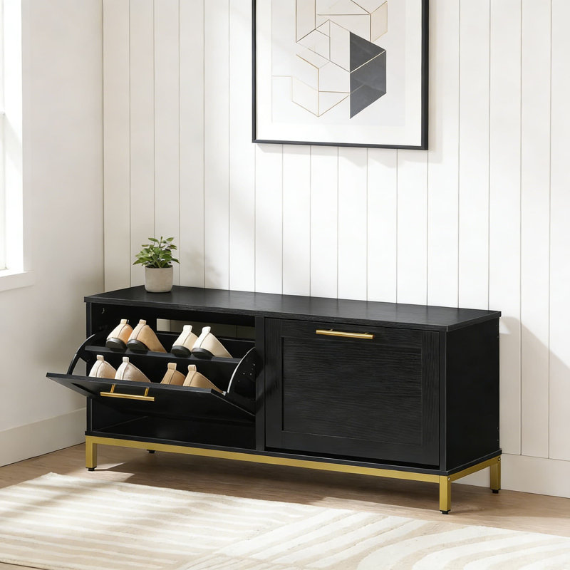 Banc de rangement pour chaussures avec tiroirs rabattables, range-chaussures pour hall d'entrée avec tablettes réglables, banc de couloir compact pour petits espaces