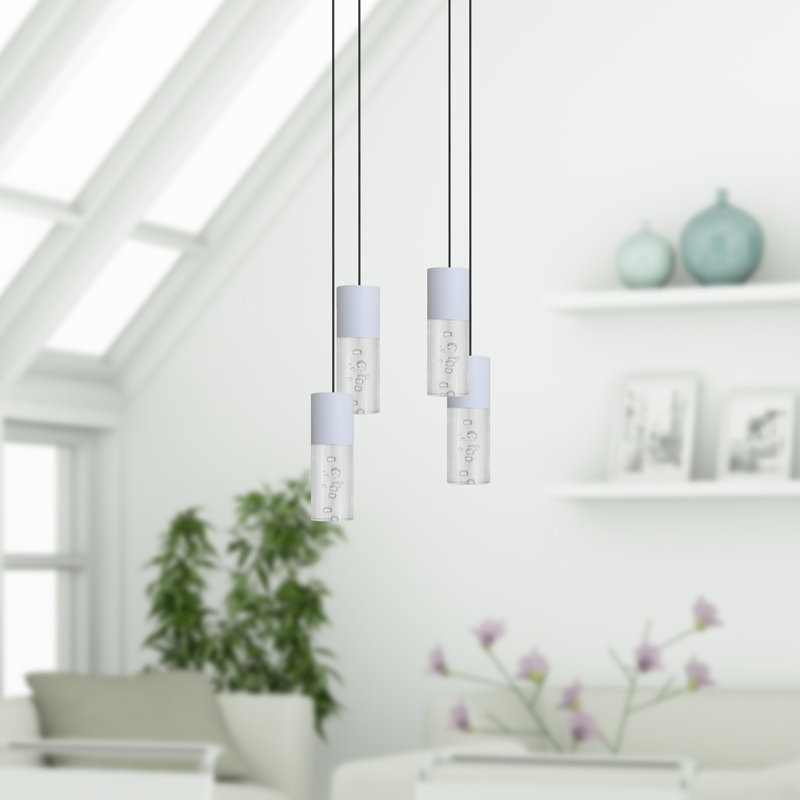 Luminaire suspendu cylindrique 4 lumières DEL Andromedae, Blanc
