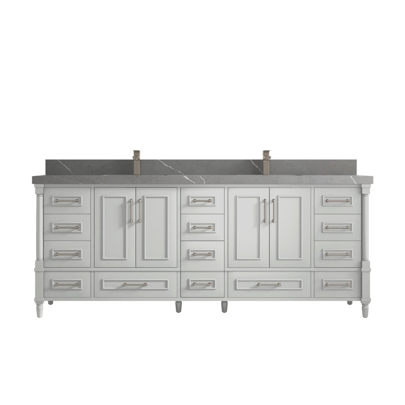 Ensemble de meuble-lavabo double 84 po Aberdeen, Gris Piatra, Gris Coventry