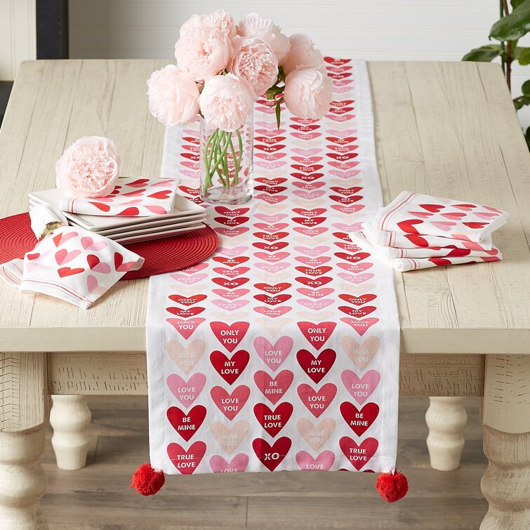 Valentines Day Table Runner and Placemats, 108 Inches Long Burlap Valentine  Table Decor, Red Heart Rectangle Valentine's Day Table Runners, Perfect