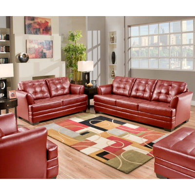 Contemporary Sleeper Sofa with Faux Leather Upholstery, Tufted Back and Seat, T-Cushions, Flair Arms, and Loose Cushions – Stylish Convertible Seating