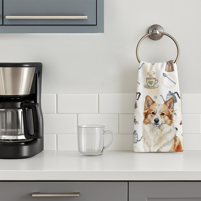 Tan Icelandic Sheepdog Coffee Bar Kitchen Towel, Tan Icelandic Sheepdog