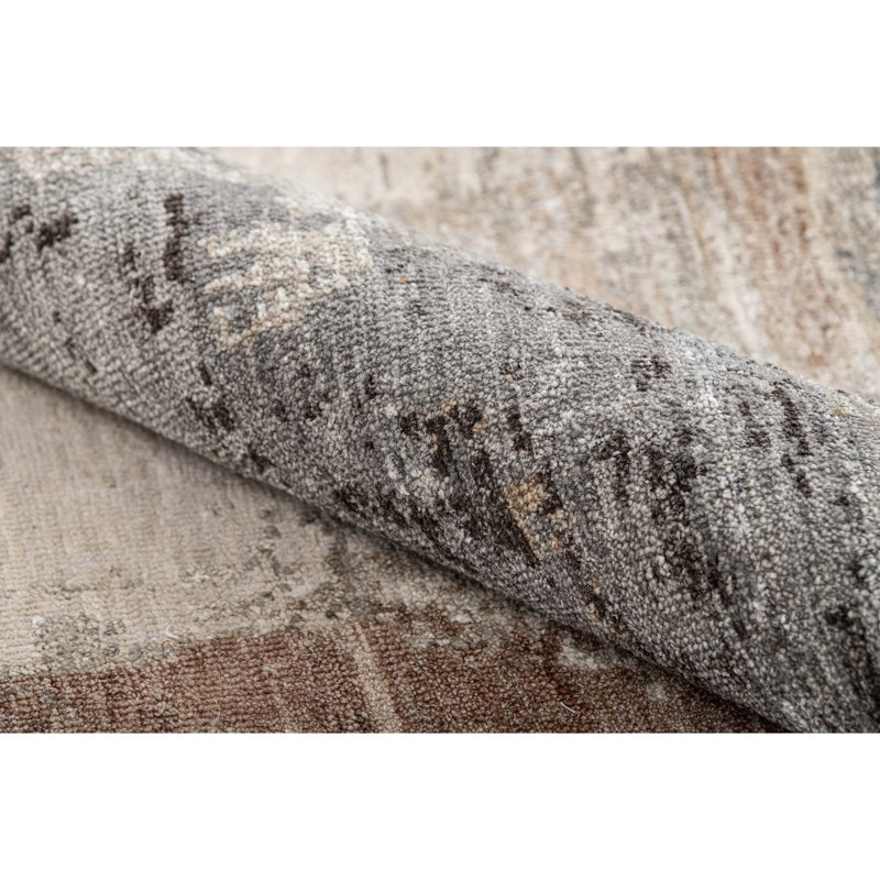 Handmade Silk and Wool Abstract Area Rug, Rectangle 10' x 14'