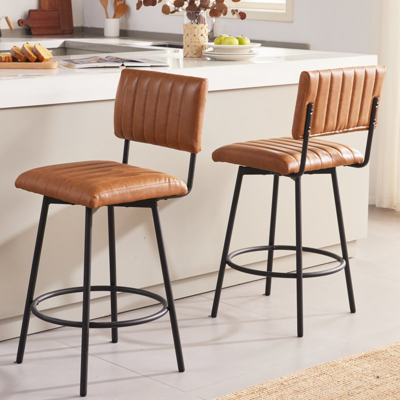 Lavante Swivel Upholstered Counter Stool with Metal Frame, Cognac Brown