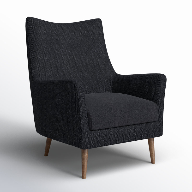 Kronos Wingback Arm Chair, Charcoal Chevron Wool Blend