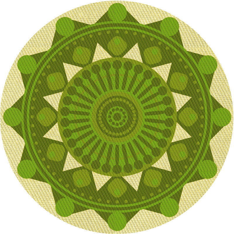 Tapis jaune/vert en laine, Rond 5 pi