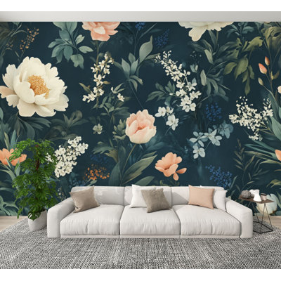 Papier peint auto-adhésif aquarelle floral rose rosé fleurs éléments feuilles vertes H 100 po x l 144 po papier mural amovible en PVC auto-adhésif pour chambre à coucher salon bureau à domicile