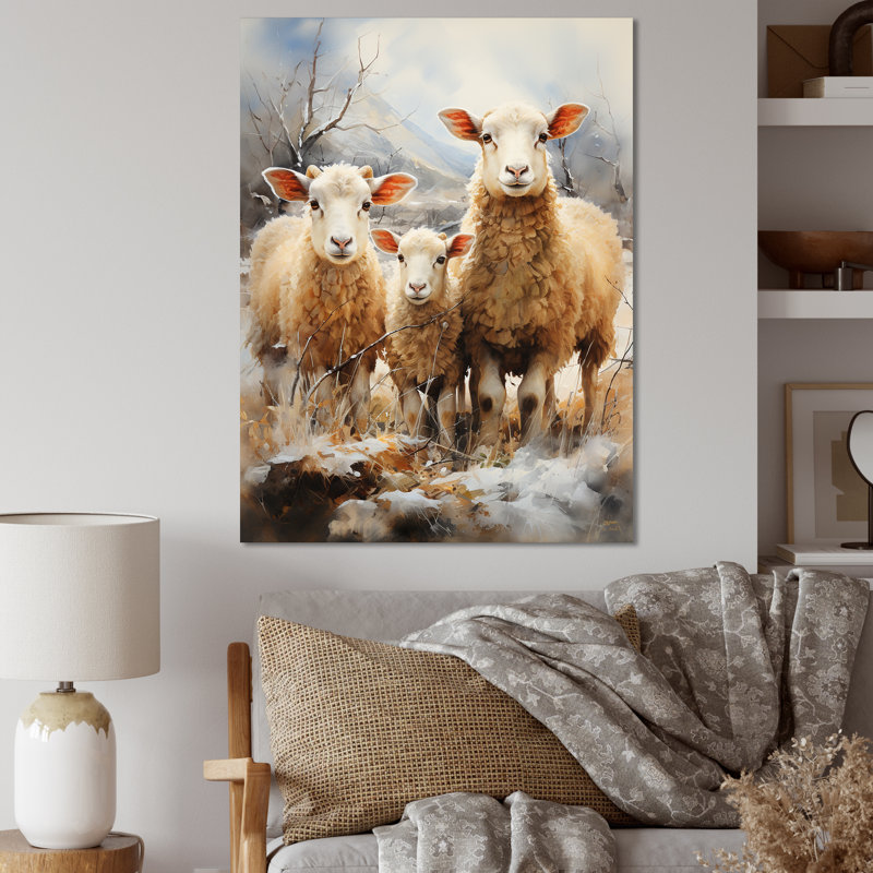 " Beige Sheep Rustic Ruminations III ", Wrapped Canvas, 32" H x 24" W x 1" D