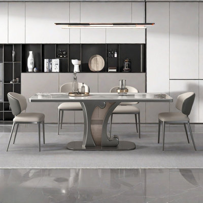 Rectangular stainless steel dining table set