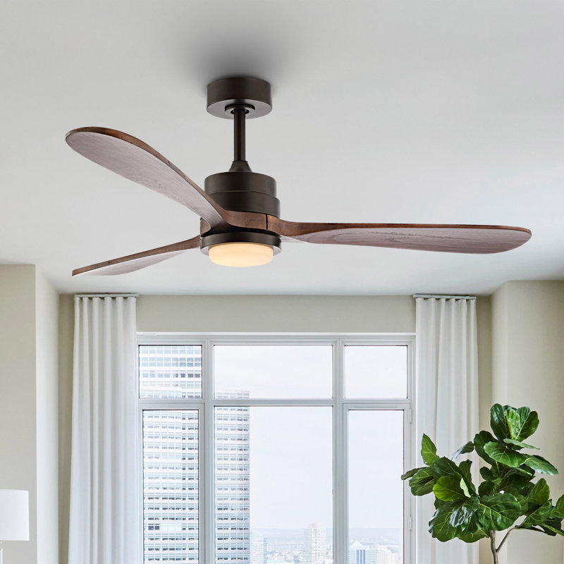 52" Gatto 3 - Blade Propeller Ceiling Fan with Remote Control and Light Kit, Bronze/Walnut with Brown Blades