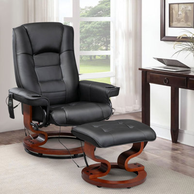 Leather Heated Massage Recliner Chair with Ottoman