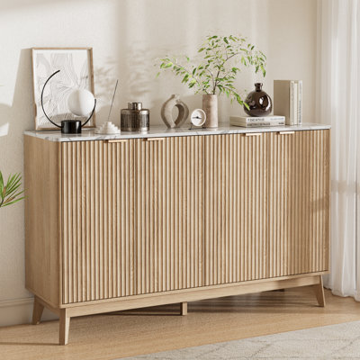 Seyla 55'' Sideboard with Solid Wood Legs & 2 Adjustable Shelves, Four Curved Fluted Door