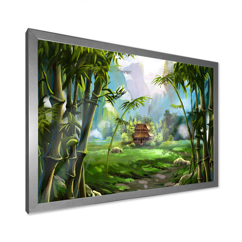 «The House In Bamboo Forest», reproduction sur toile, H 12 po x l 20 po, Cadre photo argenté