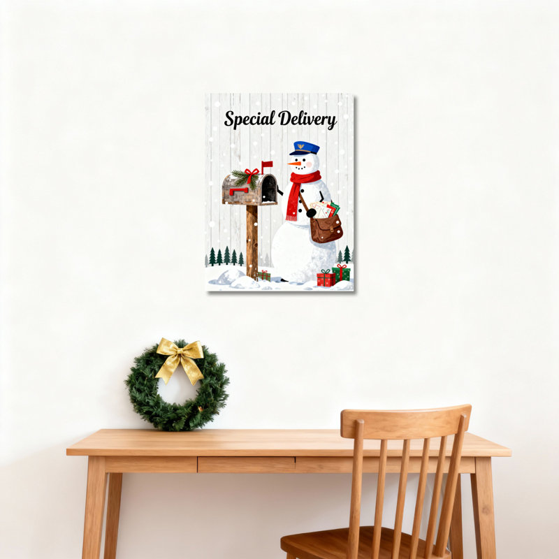 «Snowman Mailbox Winter», art mural sur toile, H 36 po x l 24 po