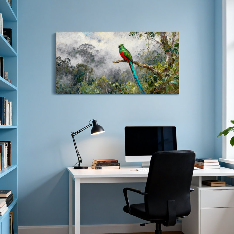 Animaux, oiseau Quetzal perché sur une branche d'arbre, H 16 po x l 32 po