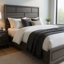 Ensemble de chambre à coucher grand lit, rangement de tiroir, gris, ensemble de 3 pièces avec 2 tables de chevet-128121177