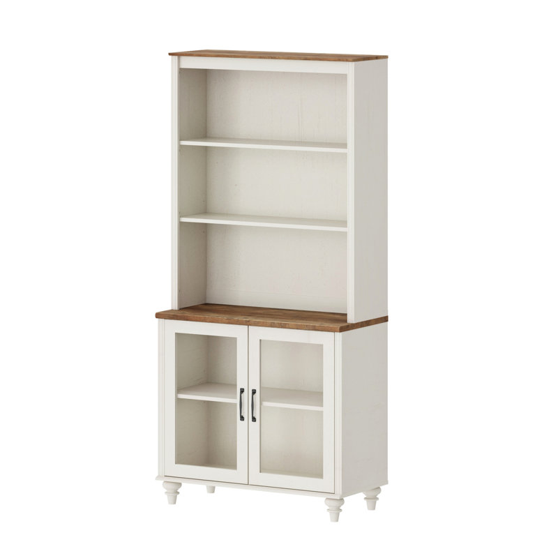 Armoire de garde-manger avec huche à bar, buffet avec portes en verre et étagère à 5 niveaux, blanc