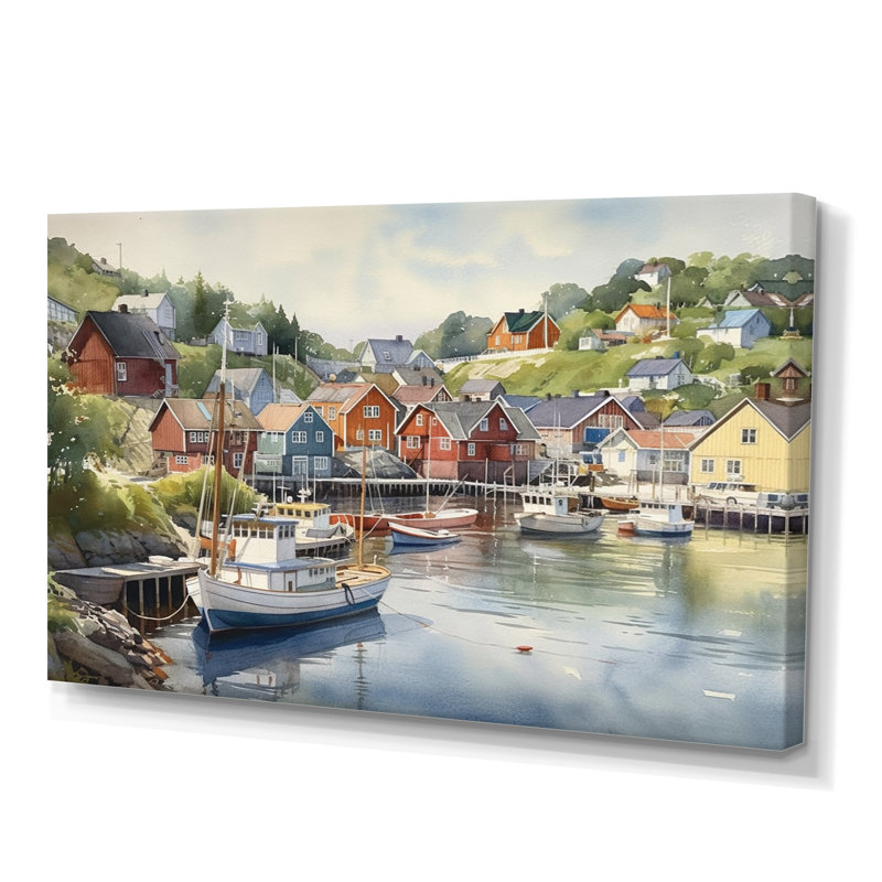Petite ville portuaire de la Norvège III - Impression sur toile encadrée, H 30 po x l 40 po x P 1,5 po, Toile tendue