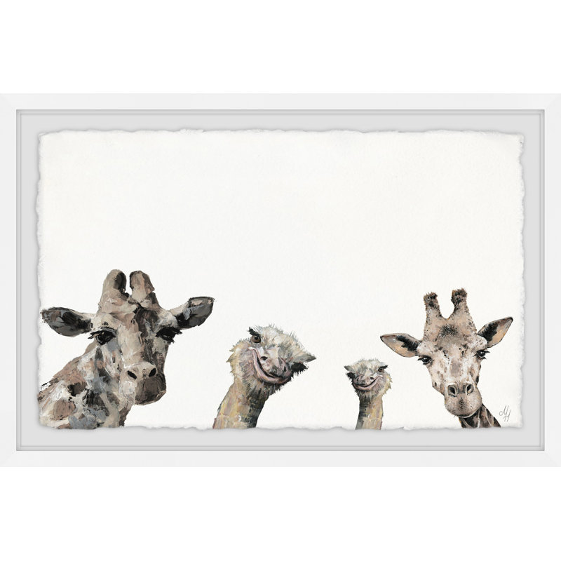 Girafes et autruches, reproduction encadrée, H 8 po x l 12 po x P 1,5 po, Blanc