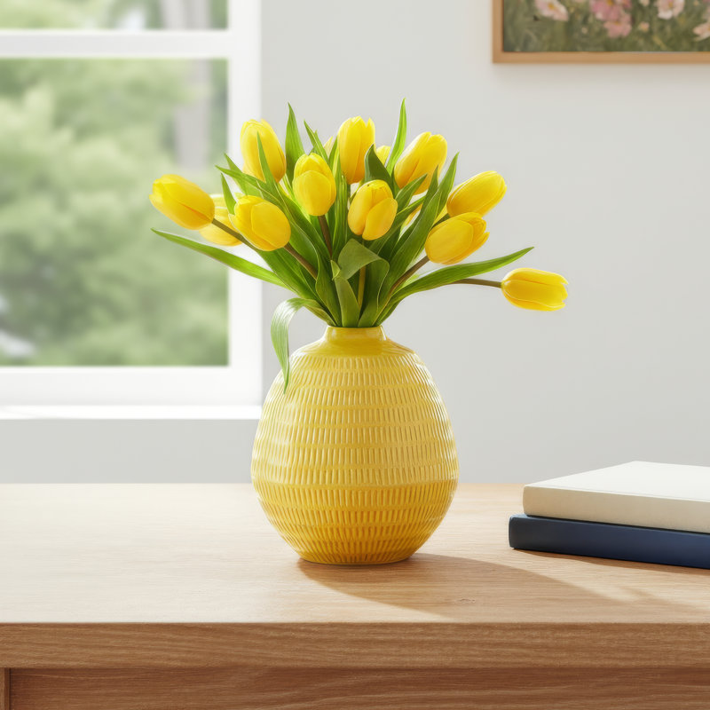 Evelia 7" W Ceramic Table Vase, Yellow, 7" H x 7" W x 7" D